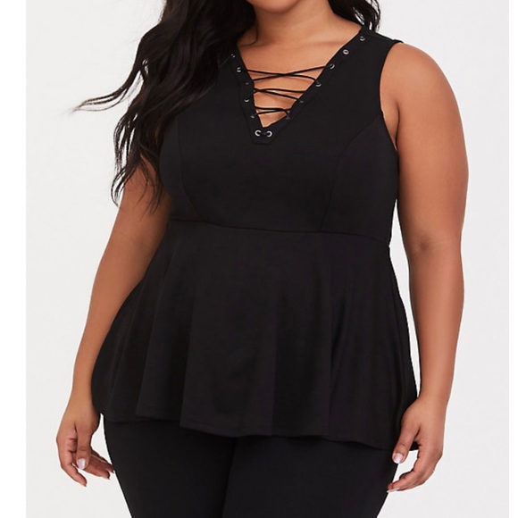 torrid Tops - NWT Torrid Black Lace Up Ponte Peplum Top 4X SEXY!